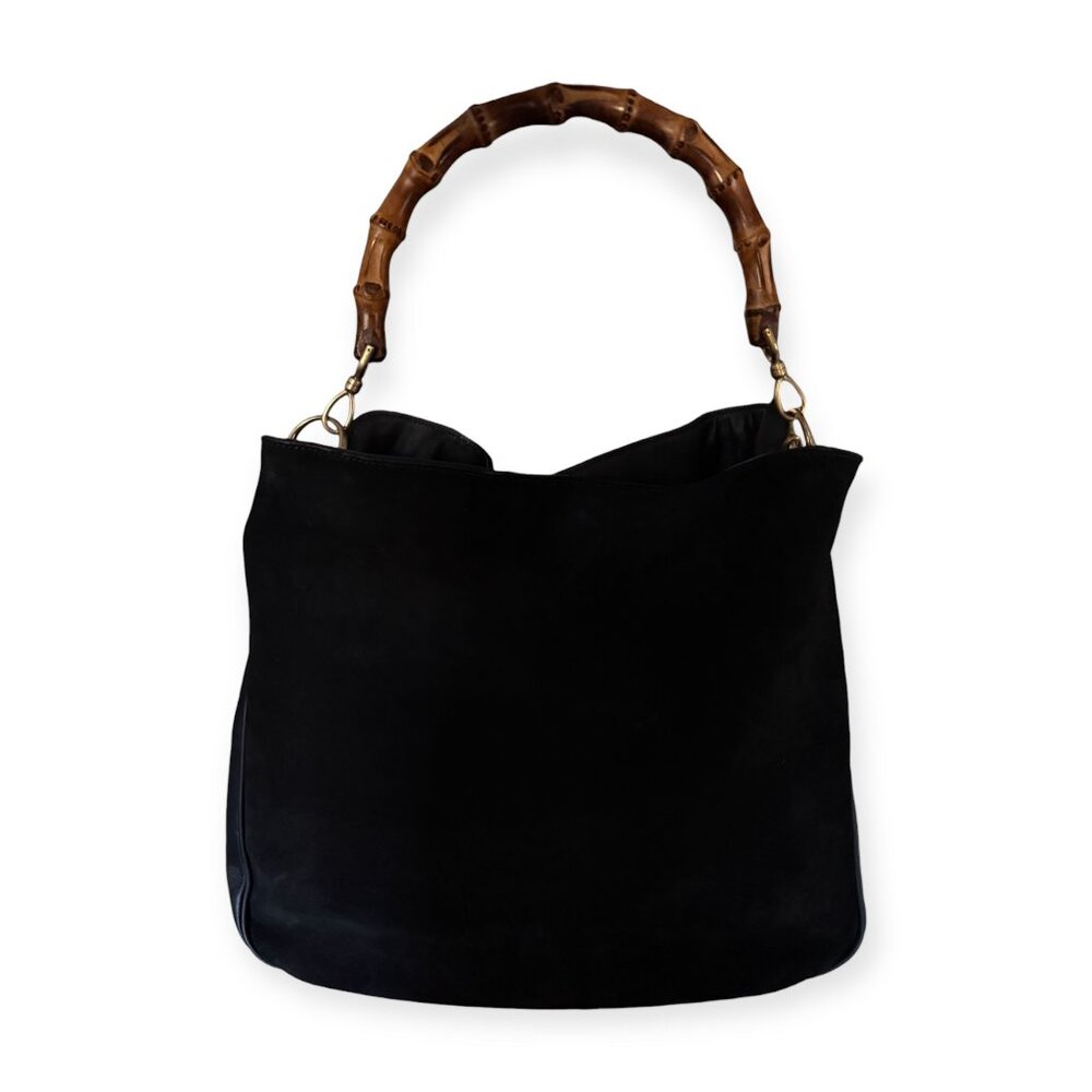 Vintage Gucci Bamboo 2-Way Suede & Leather Bag | Black - Picture 2 of 11